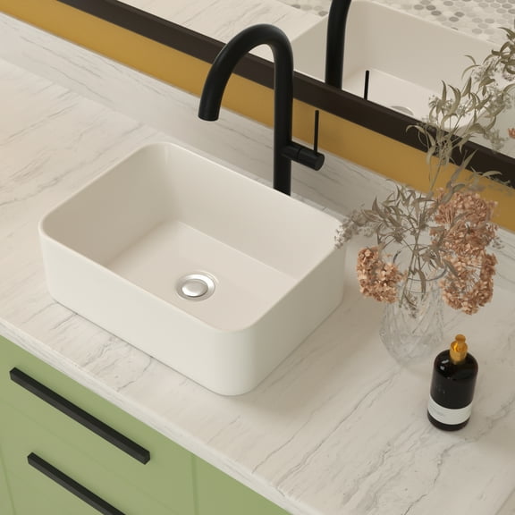 Modern Bathroom Vanity 16"x12" White Ceramic Rectangular Vessel Bathroom Sink,Wooden Bathroom Vanity