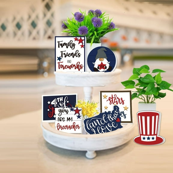 4th of July 250th Anniversary Independence Day Tiered Tray Decor, Patriotic Table Centerpiece Ornaments, Red White and Blue Holiday Home Decorations 250th Anniversary B#012 Multicolor