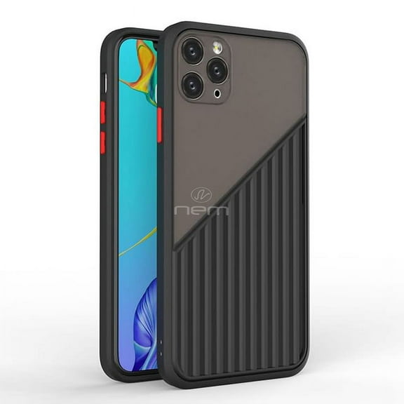 For Apple iPhone 12 Mini 5.4 inch Transparent Slim Matte Colored Frame Shockproof Hybrid Case Cover Black