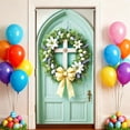 thumbnail image 5 of YaoZQ Religious Easter Door Cover, Christian Cross Wreath with White Lilies and Eggs Banner, Spring Holiday Front Door Decoration, Green, 35 x 71 in, 5 of 7