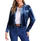 thumbnail image 2 of CHAQUETA DE VELVET PARA MUJER INSPIRE CHIC, CON BOTONES, MANGAS LARGAS, CORTA, AZUL MARINO, 2 of 6