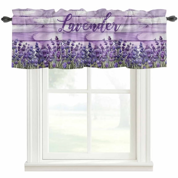 Lavender Branch Window Valance Curtain Purple Floral Wood Grain Rod Pocket Valance for Windows Short Curtain for Living Room, Bedroom & Kitchen Window Decor 42x12in