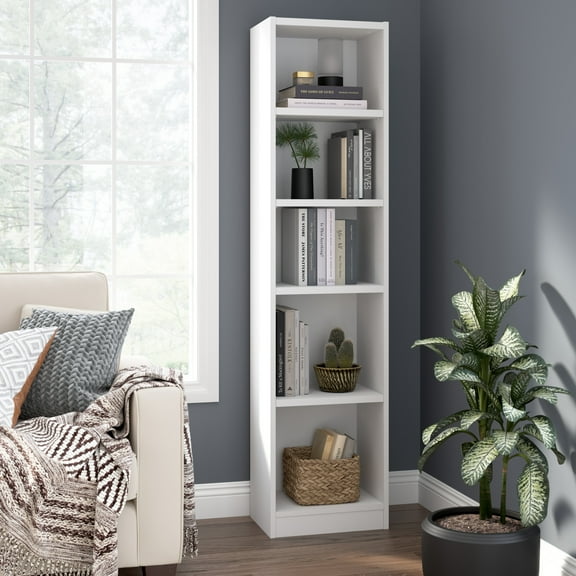 Universal 17W Narrow 5 Shelf Bookcase in White - Engineered Wood