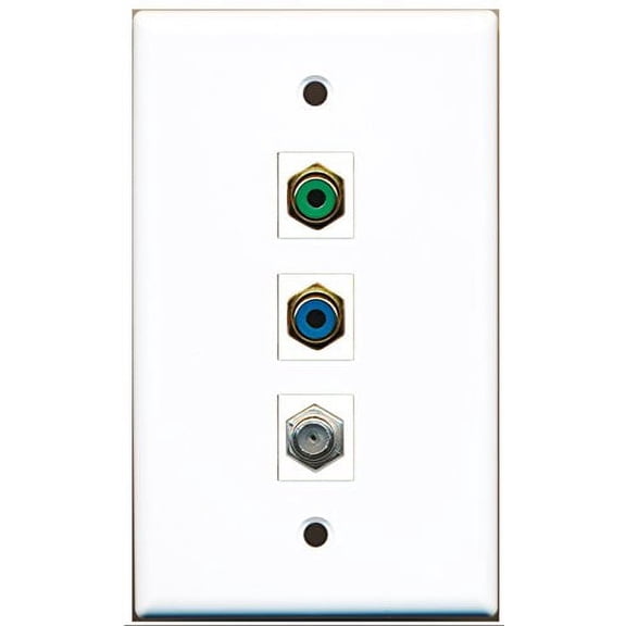 RiteAV - 1 Port RCA Green and 1 Port RCA Blue and 1 Port Coax Cable TV- F-Type Wall Plate