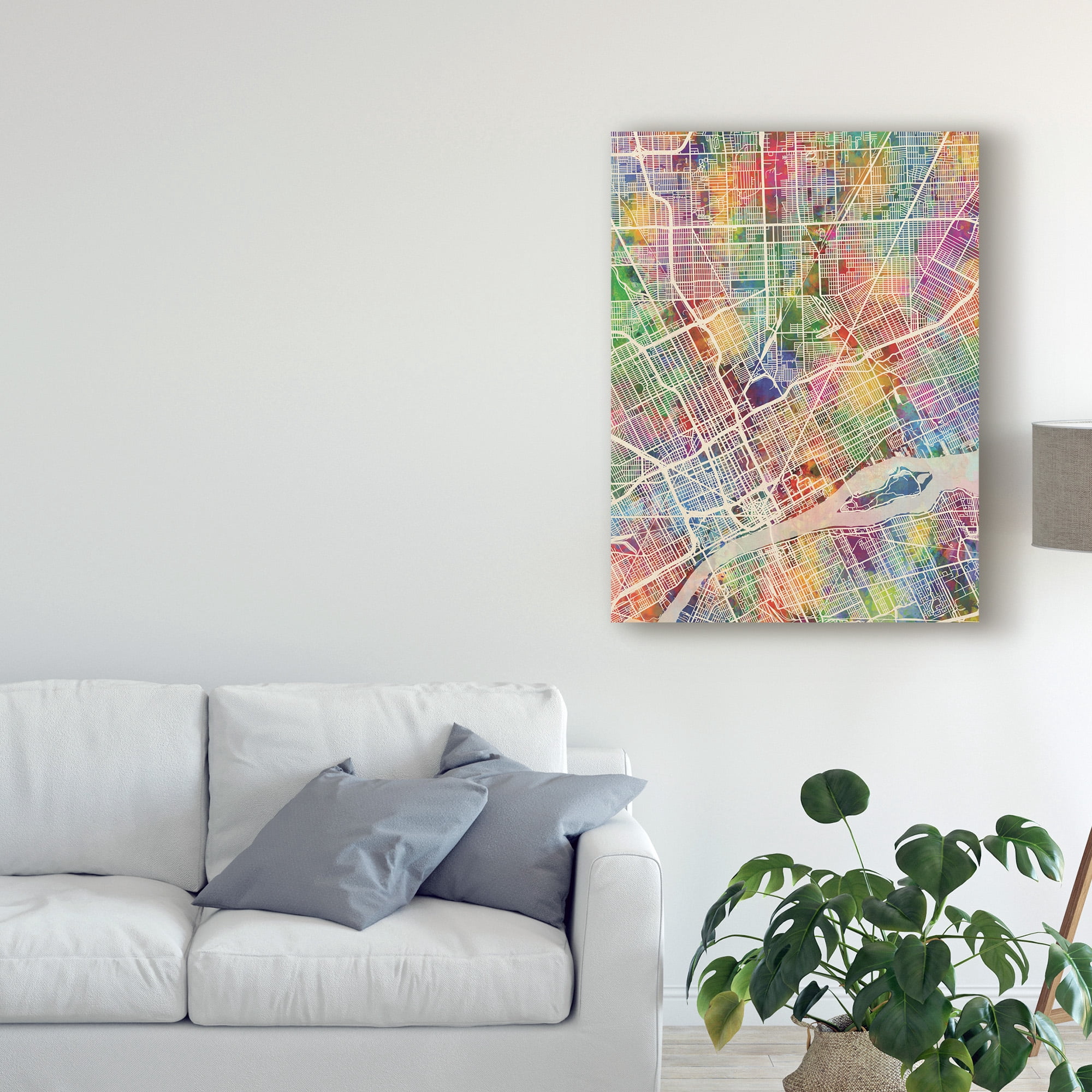 Trademark Fine Art 'Detroit Michigan City Map' Canvas Art by Michael Tompsett