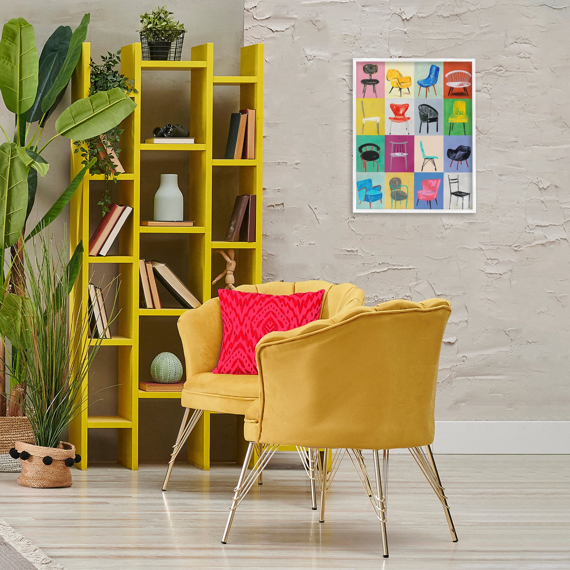 Stupell Industries Bright Modern Chairs Animals & Insects Painting White Framed Art Print Wall Art, 16 x 20