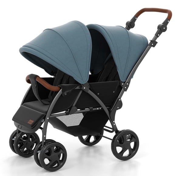 OLAKIDS Poussette Double, Poussette Tandem Pliable pour Bébé avec Dossier et Auvent Réglables, Harnais à 5 Points, Panier de Rangement, Poussette Jumelle Compacte et Légère Convertible pour Nourrissons et Tout-Petits