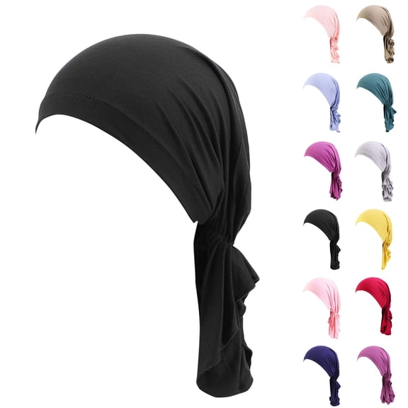 Lumistal Head Wraps For Women Fashion Women Reversible Adjustable Beading Braid Hat Muslim Ruffle Cancer Wrap Cap Sleep Caps Satin Lined Hair Bonnets Turban Hat for Women Navy One Size