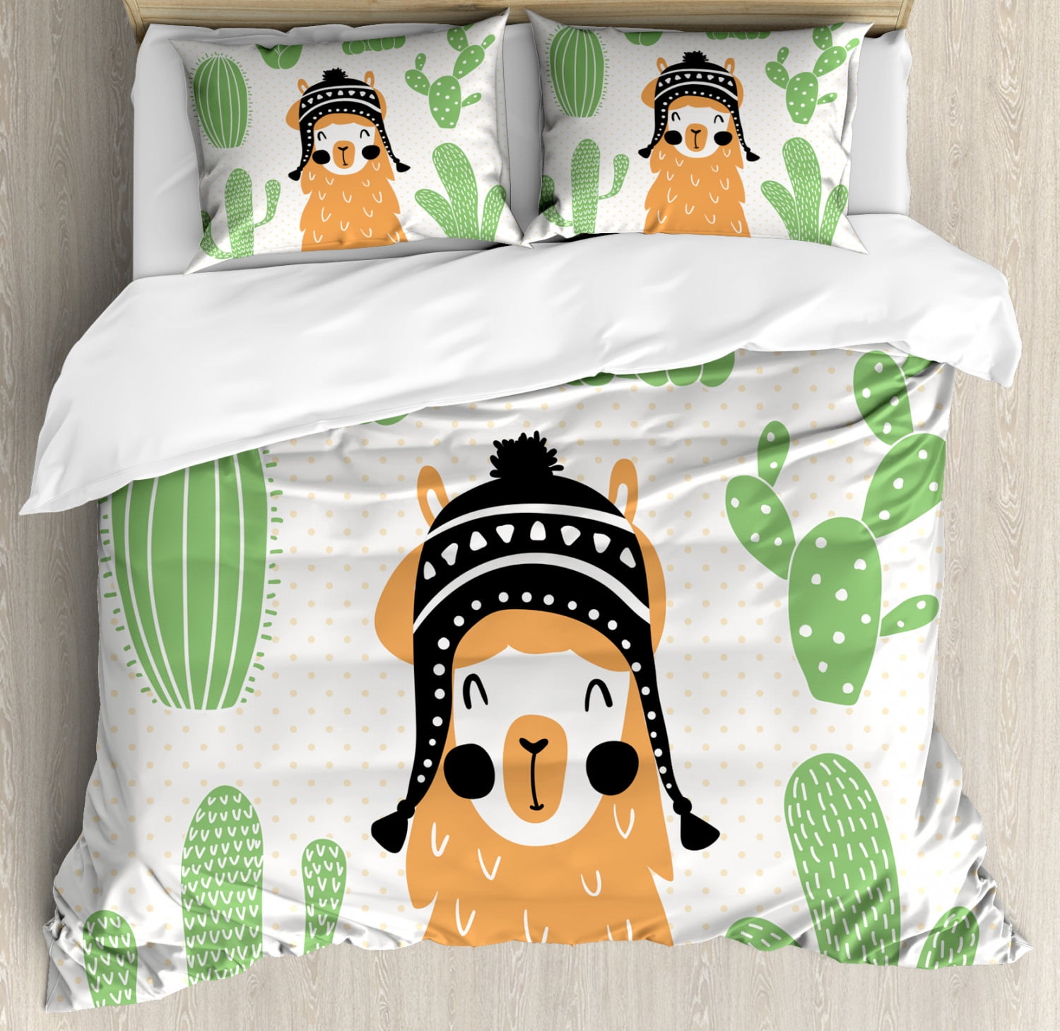 Llama King Size Duvet Cover Set, Llama in a Traditional Ethnic Bolivian Hat Smiling Comic on