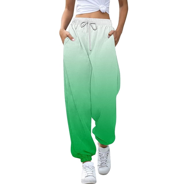 WERYOUNG Girls Boys Sports Pants Spring Summer Gradient Color Stretch Elastic Waist Drawstring Jogger Pants Toddler Versatile Sweat Pants,Green,7-8 Years