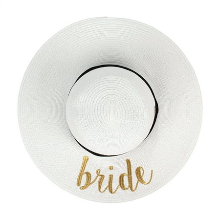 Fashion Culture Bride Bridal Floppy Straw Sun Hat, White