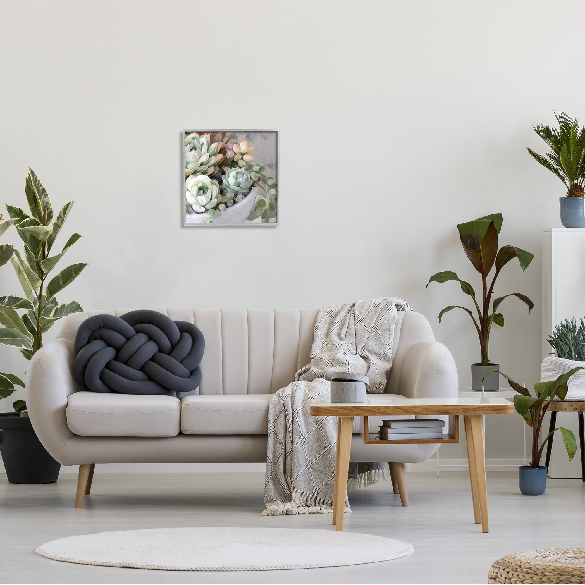 Stupell Industries Succulent Plant Arrangement Botanical & Floral Painting Gray Framed Art Print Wall Art, 17 x 17