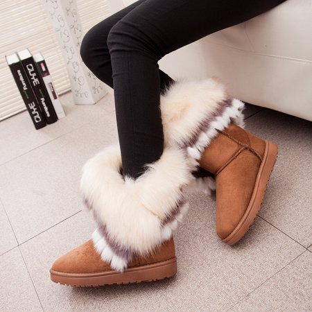 

Super large imitation raccoon fur snow boots Winter new mid-tube cotton boots women‘s boots warm generation
