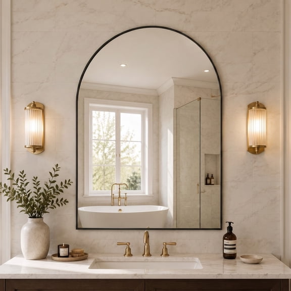 Arched Bathroom Mirror, Jintevesa 30"x40" Wall Mirror for Bedroom Over Sink Metal Frame, Tempered Glass Mirrors for Living Room Entryway Home Decor Shatter-Proof