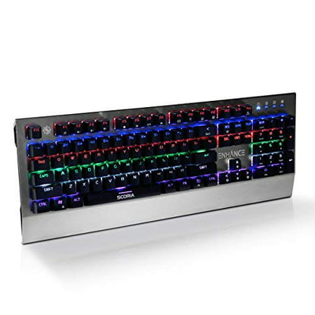 LED Mechanical Gaming Keyboard - Red Switches 104 Backlit Keys Pro Series FPS / MOBA Brushed Aluminum Metal - Anti Ghosting , N-Key Rollover , 10 Lighting Modes - SCORIA Tournament (Best 10 Keyless Mechanical Keyboard 2019)