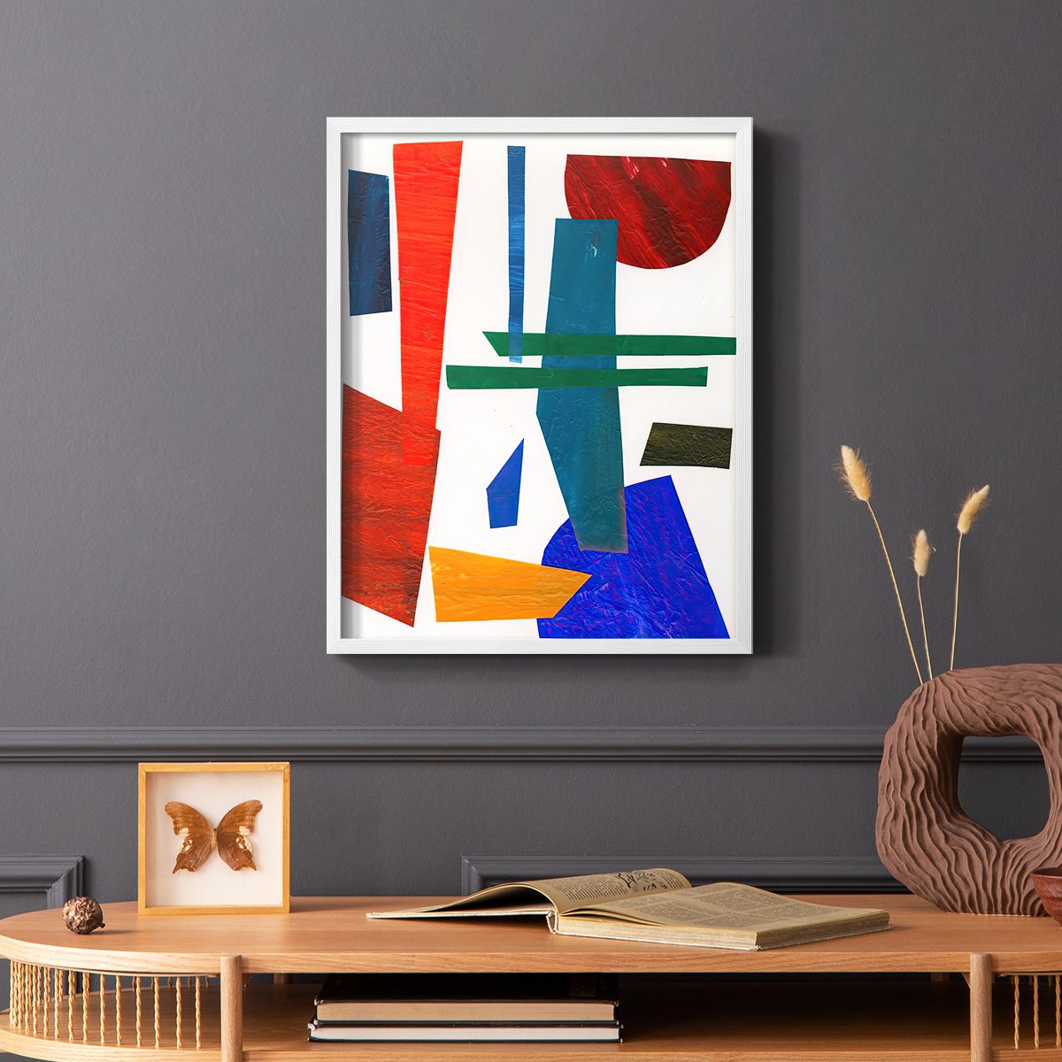 Colorful Shapes IV Framed Print in White Solid Wood Framed Print No Nail Hanging