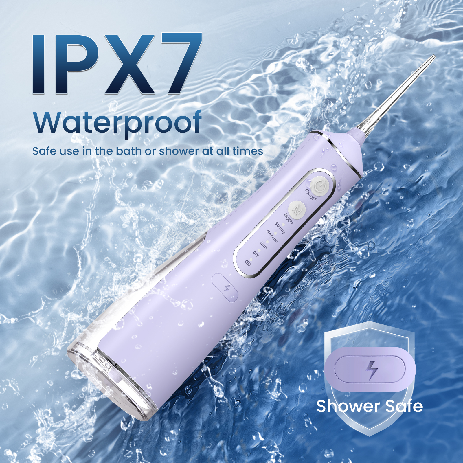 OasiSmile Irrigador Dental para Limpieza Dental, Irrigador Oral Inalámbrico Portátil Recargable de 300ml con 5 Puntas para Hogar, Viajes y Oficina, Púrpura 7