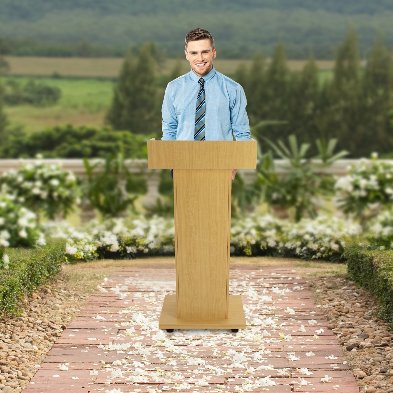 Dwellnix Adjustable Mobile Presentation Stand, Portable Lectern with Large Storage, 360° Swivel Wheels, Ideal for Office, Classroom, Church & Meetings