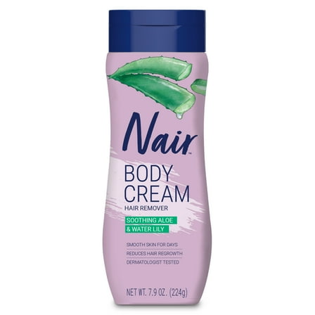 Nair Body Cream Hair Remover, Soothing Aloe & Water Lily, Body Hair Removal Cream for Women, 7.9 oz