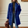 thumbnail image 2 of Luwomo Plaid Wool Coats for Women Fall Winter Casual Checkered Long Dress Blazer Jackets Trench Coats Peacoats,Blue,2XL, 2 of 5
