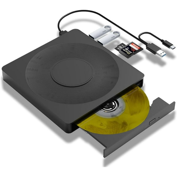 5 in 1 External DVD Player For Laptop with LightScribe DVD Burner CD Rom External CD/DVD Drive For PC Usb 3.0 External DVD Drive, DVD Reader Disc Player for Windows XP/7/8/10/11 Mac