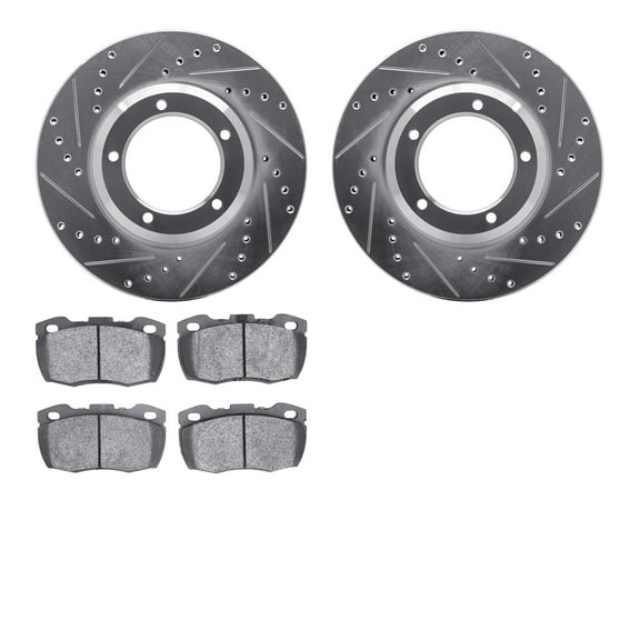 Dynamic Friction Company Front Brake Rotors-Drilled and Slotted-Silver with 5000 Advanced Brake Pads 7502-11042