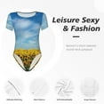 thumbnail image 6 of Fotbe Women Short Sleeve Bodysuit Round Neck Blooming Sunflower Field Bodysuit For Women Round Neck Scoop Neck Long Sleeve Stretch Tops Jumpsuit-Medium, 6 of 9