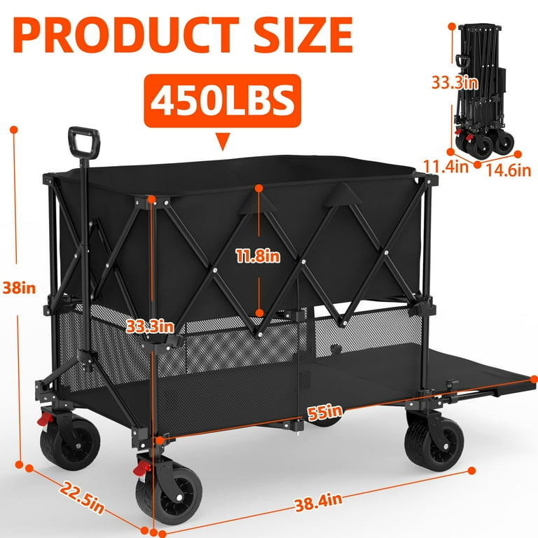 Yacona Double-Layer Collapsible Wagon, 400L Extra Large Shopping
