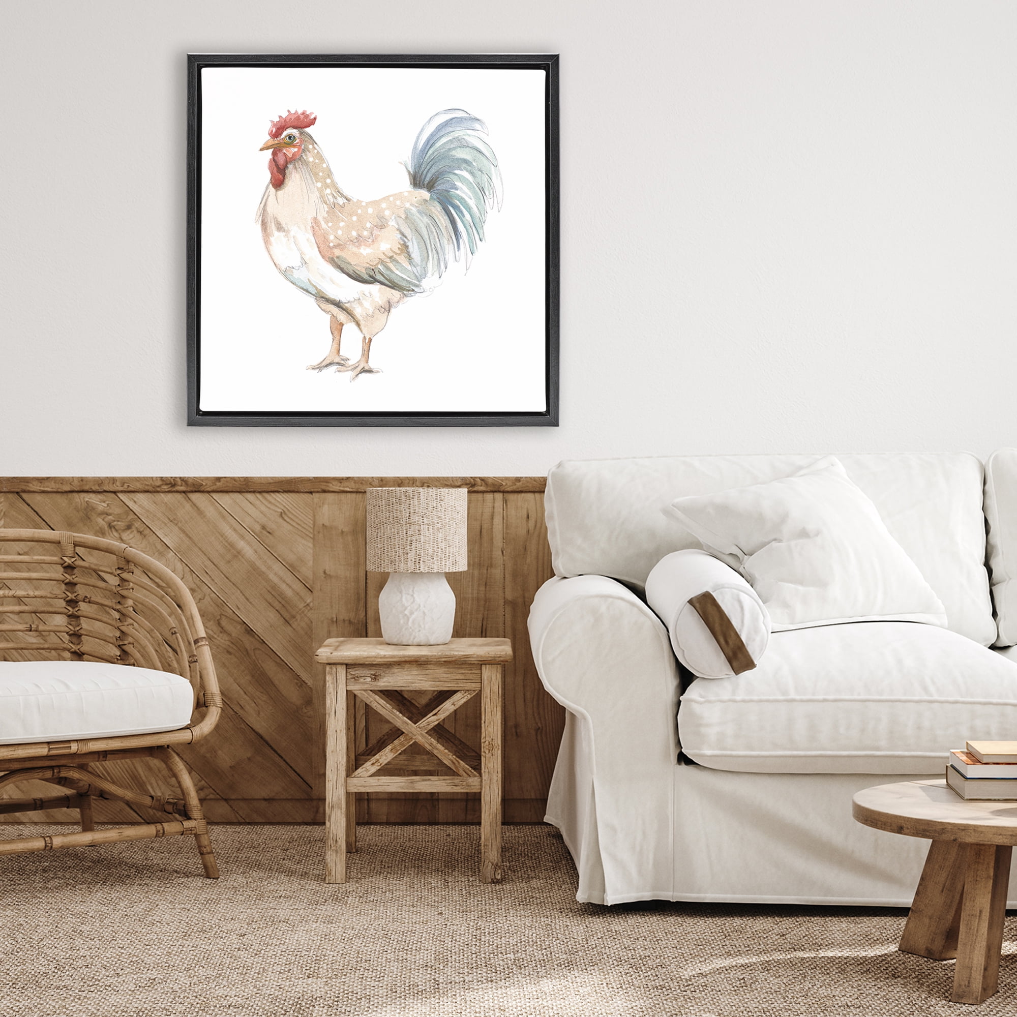 Stupell Industries Watercolor Rooster Sketch Black Framed Floater Canvas Wall Art, design by Patricia Pinto