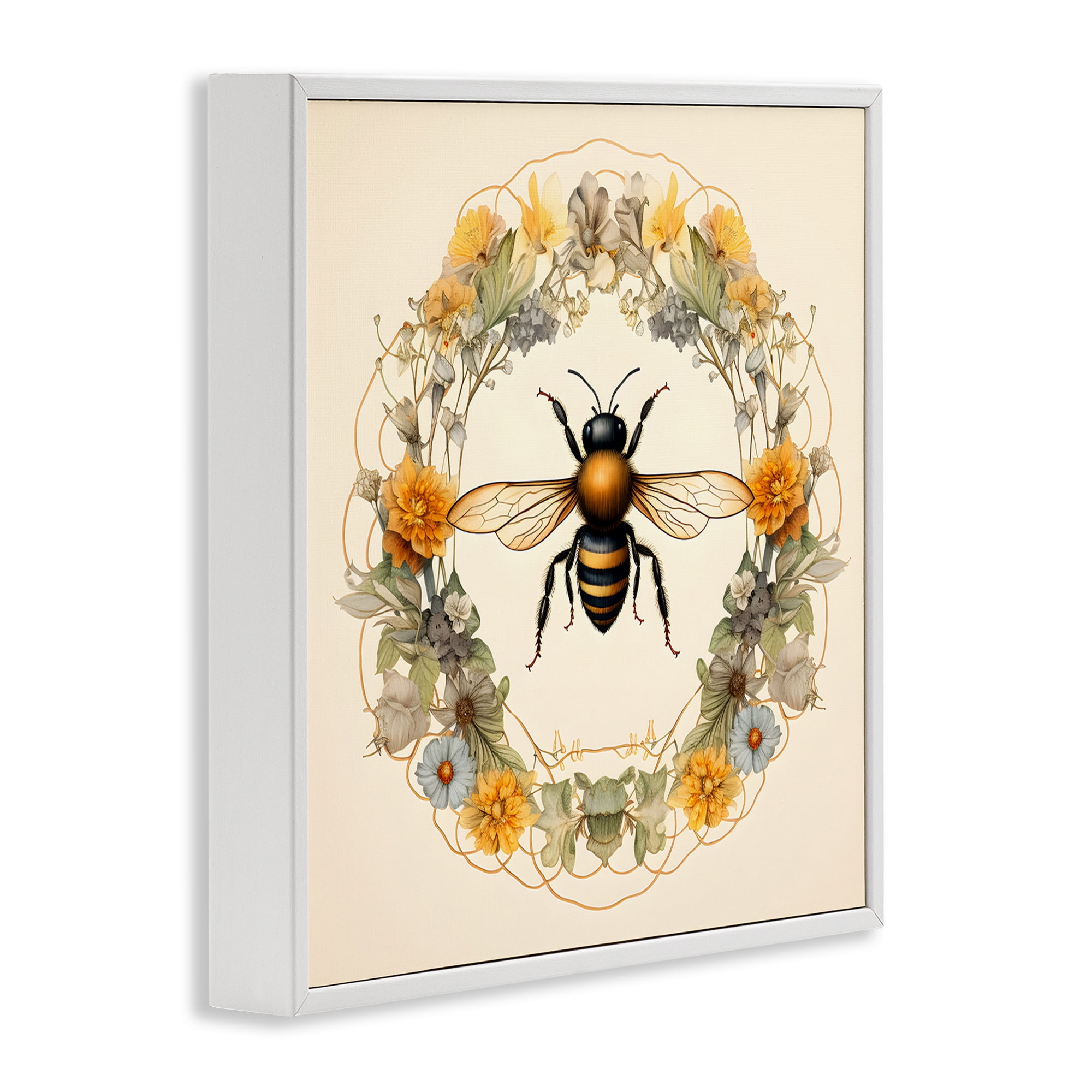 Stupell Industries Cottage Bee Wreath Animals & Insects Painting White Framed Art Print Wall Art, 12 x 12