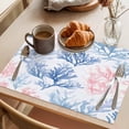 thumbnail image 3 of Blue Pink Coral Placemats Set of 8 Beach Ocean Summer Coastal Place Mats Indoor Wipeable Table Mats Washable Cloth Dining Table Placemats for Kitchen Holiday Party Home Decor 13x19 Inch, 3 of 9