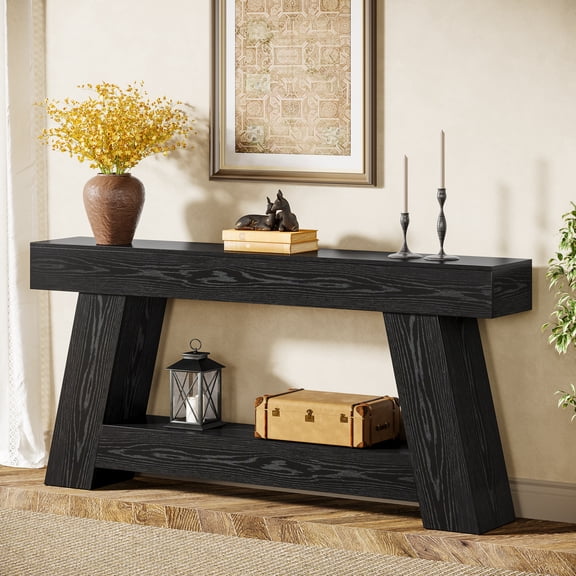 70.9" Long Farmhouse Console Table, Rustic 2-Tier Sofa Table with Open Storage Shelf, Narrow Entryway Table for Hallway, Living Room, or Behind Couch