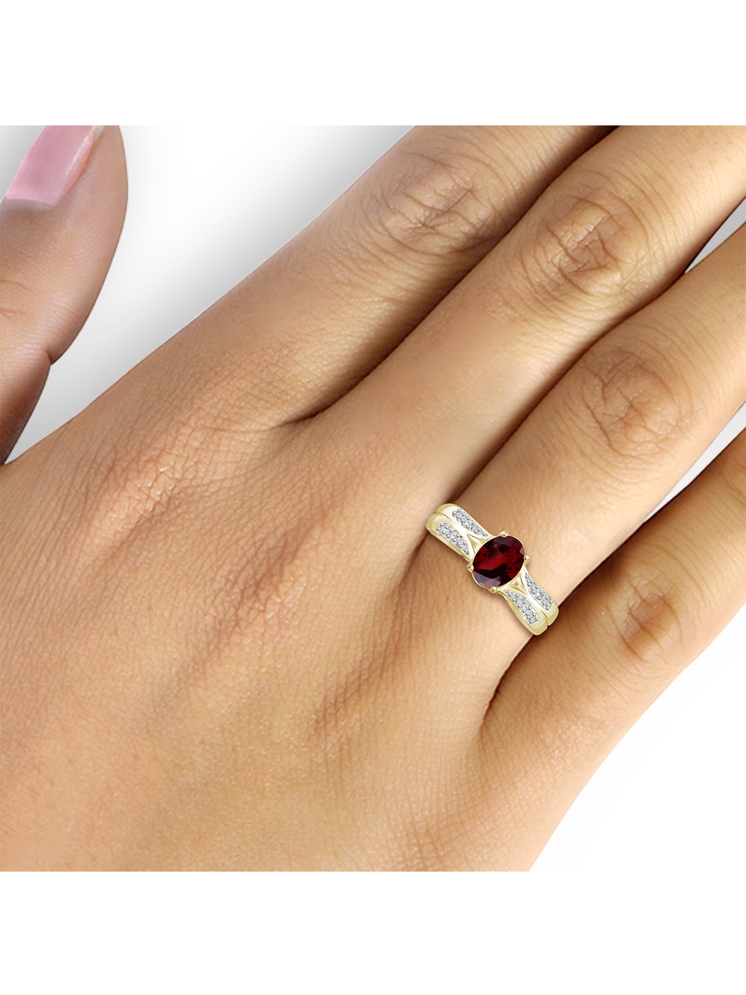JewelersClub Garnet Ring Birthstone Jewelry – 1.60 Carat Garnet 14K Gold Plated Silver Ring Jewelry with White Diamond Accent – Gemstone Rings with Hypoallergenic 14K Gold Plated Silver Band