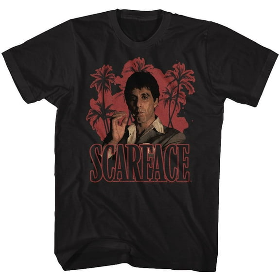 Scarface Red Palms Black Adult T-Shirt
