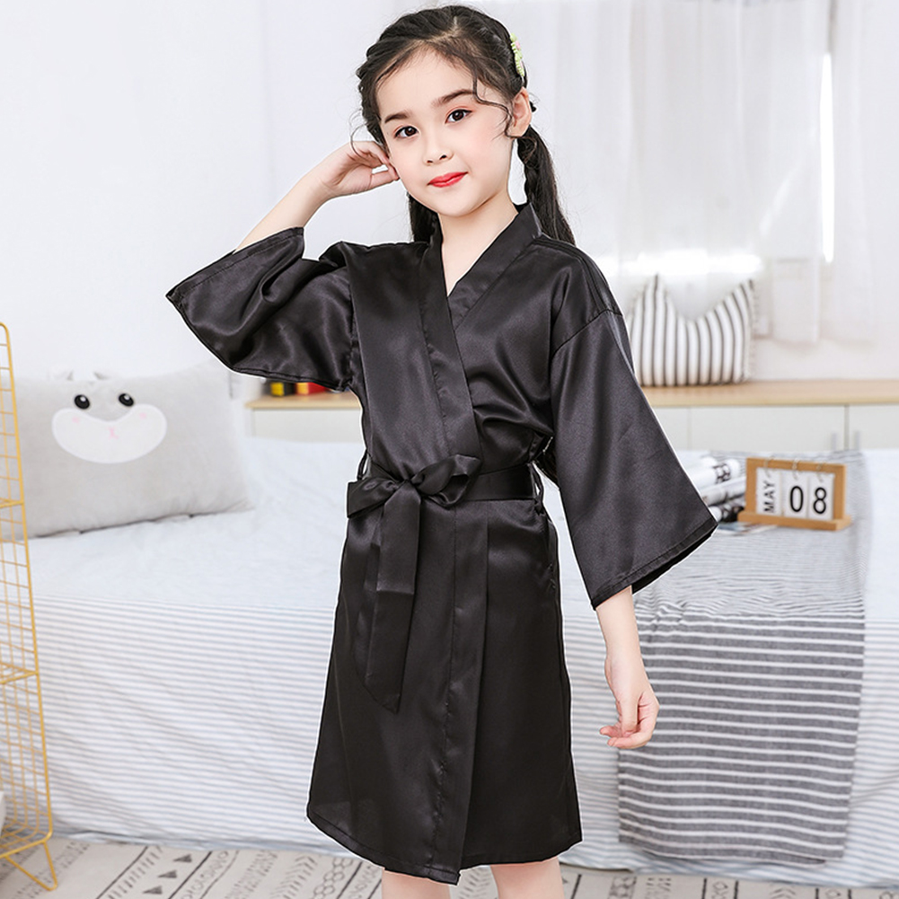 Flmtop Summer Girls Silk Robe Solid Color Children Pajamas Kids Soft Bathrobe Sleepwear - image 5 of 10
