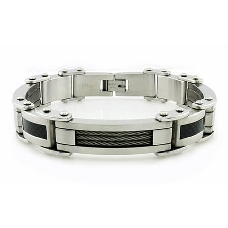 EWC B30283 Stainless Steel Mens Bracelet with Cable and Carbon Fiber