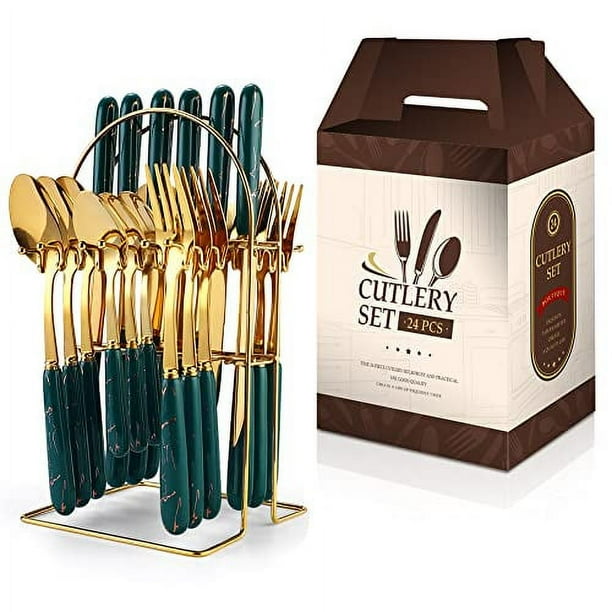 Cutlery Set, 24Piece Home Safety Stainless Steel Silverware Set with