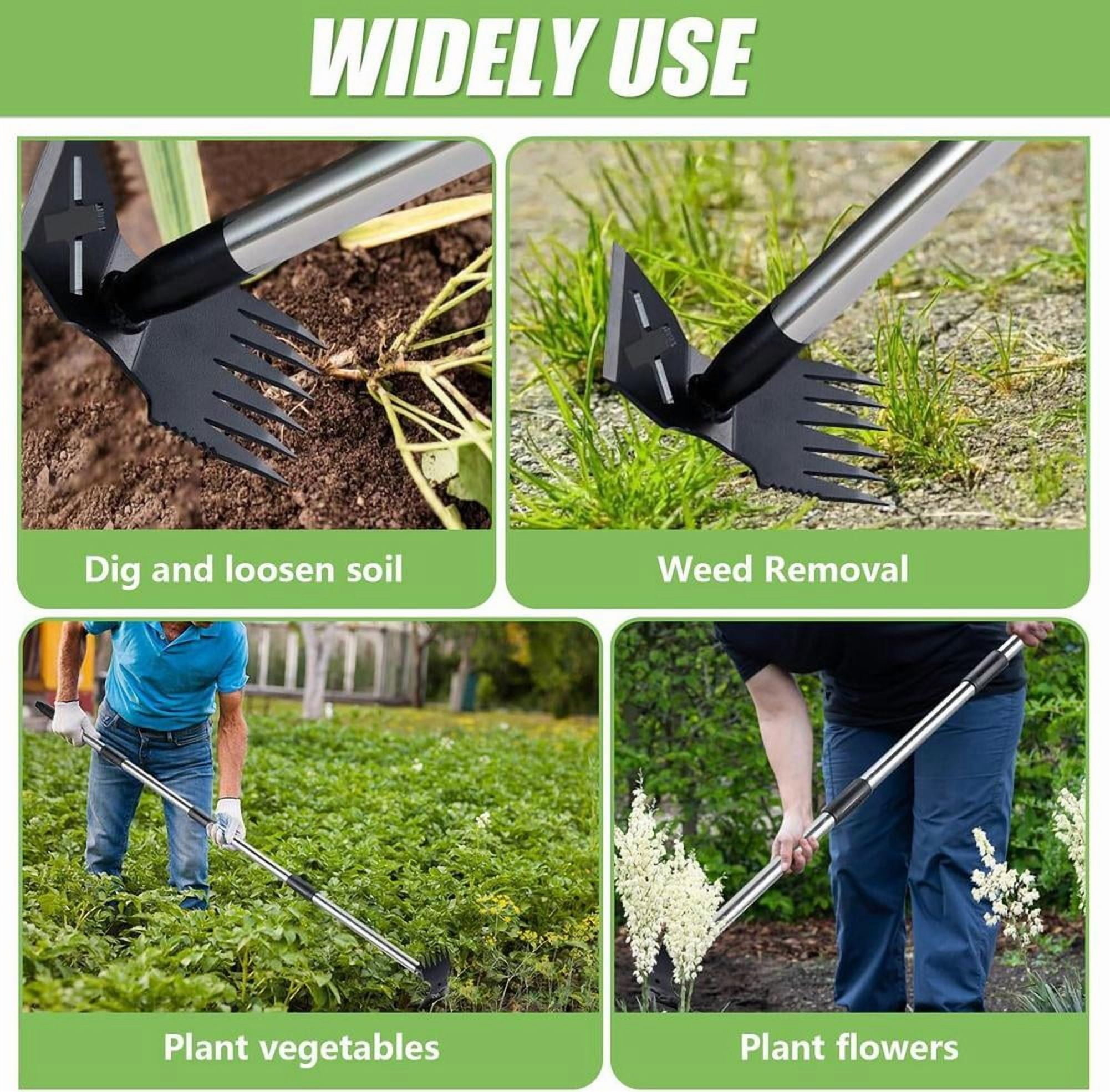 Weed Puller Tool with Long Handle - 58 Heavy Duty Manual Weeder & Garden Hoe, 2 in 1 Uprooting Tool for Yard, Lawn, Flower Bed, and Patio, Hoe Garden Tool, Weed Remover for Gardening