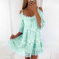thumbnail image 3 of Vestido sexy de encaje con hombros descubiertos, vestido casual holgado y dulce de verano, camisola de manga corta, color liso, cuello redondo, minivestidos cortos 26249, 3 of 4