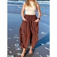 thumbnail image 4 of Womens High Waist Wide Leg Pants Loose Fit Casual Linen Blend Trousers Comfort Brown XXXL, 4 of 8