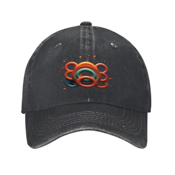 Vintage Cotton Washed Distressed Baseball Cap - Artistic Graphic Design with Overlapping Circles in Orange Teal and Red Perfect Golf Dad Hat for Men & Women