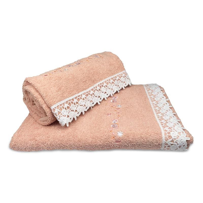 Set De Toallas 2 Piezas Julieta Bordadas Macramé Damasco Doral
