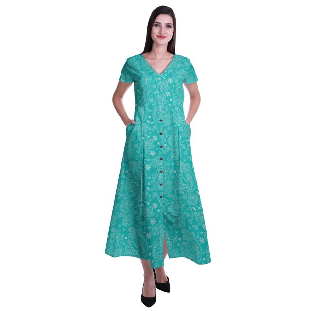 Moomaya Robe Longue Maxi pour Femmes à Manches Courtes, Robe Formelle/décontractée avec Poches P-TTG