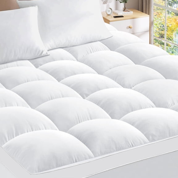 Teler Mattress Topper Queen Size for Back Pain, 800GSM Extra Thick Mattress Pad Pillow Top, 400TC Quilted Fitted Mattress Protector Cover with 8-21" Deep Elastic Pocket, Soft & Breathable, White
