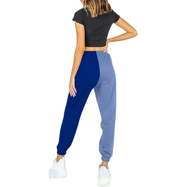 Gibobby pantalones afelpados para mujer Pantalones de chándal con bolsillo para mujer, estampado, cómodos, de cintura alta, para entrenamiento, salón atlético, informales, para correr (Azul, M)