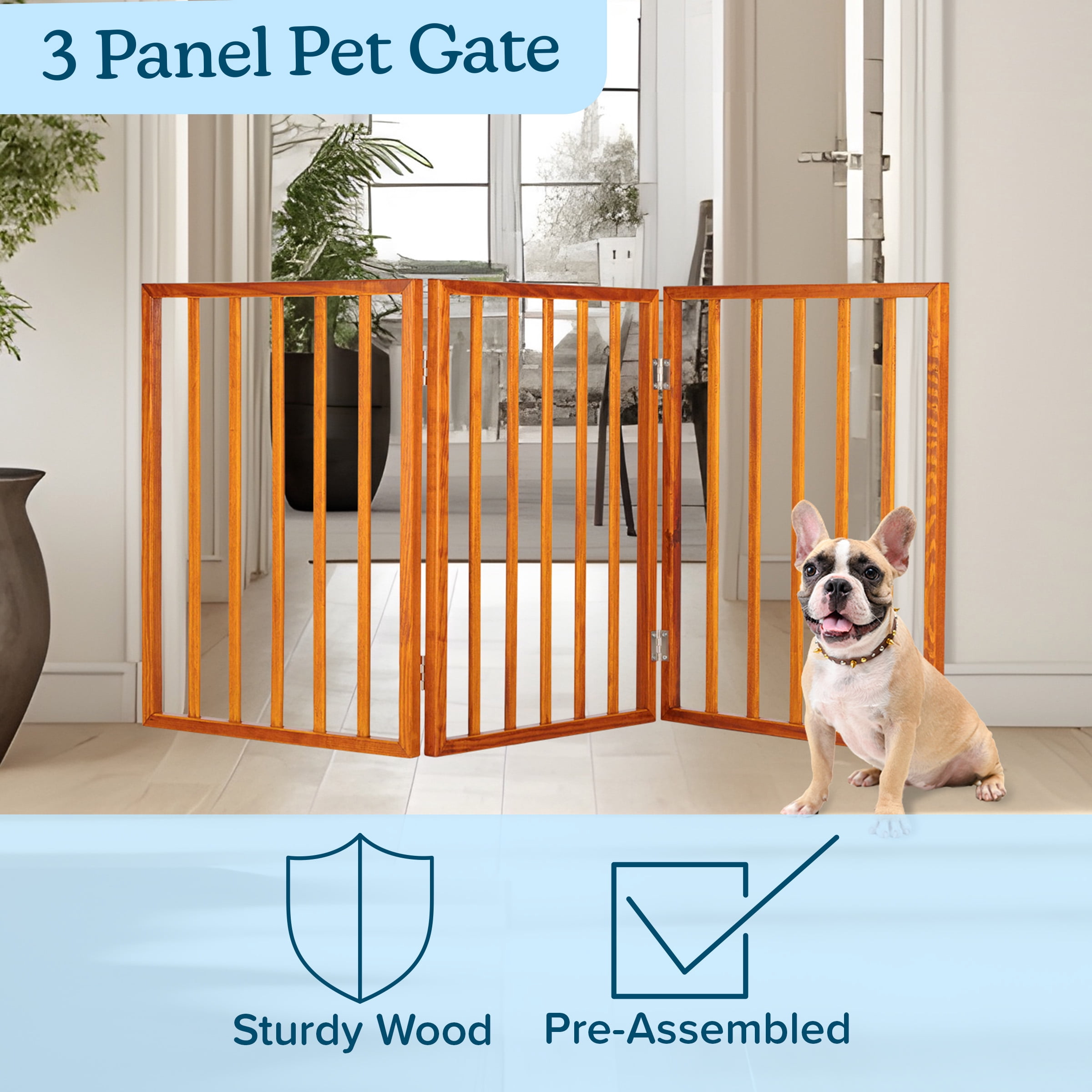 PETMAKER 3-Panel Indoor Foldable Pet Gate for Stairs or Doorways (Mahogany)