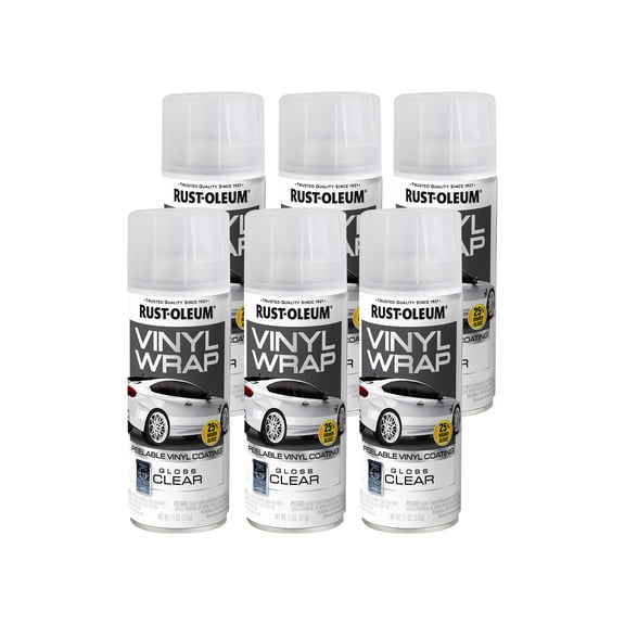 6 Pack, Clear, Rust-Oleum Automotive Vinyl Wrap Peelable Coating Gloss Spray Paint-363547, 11 oz