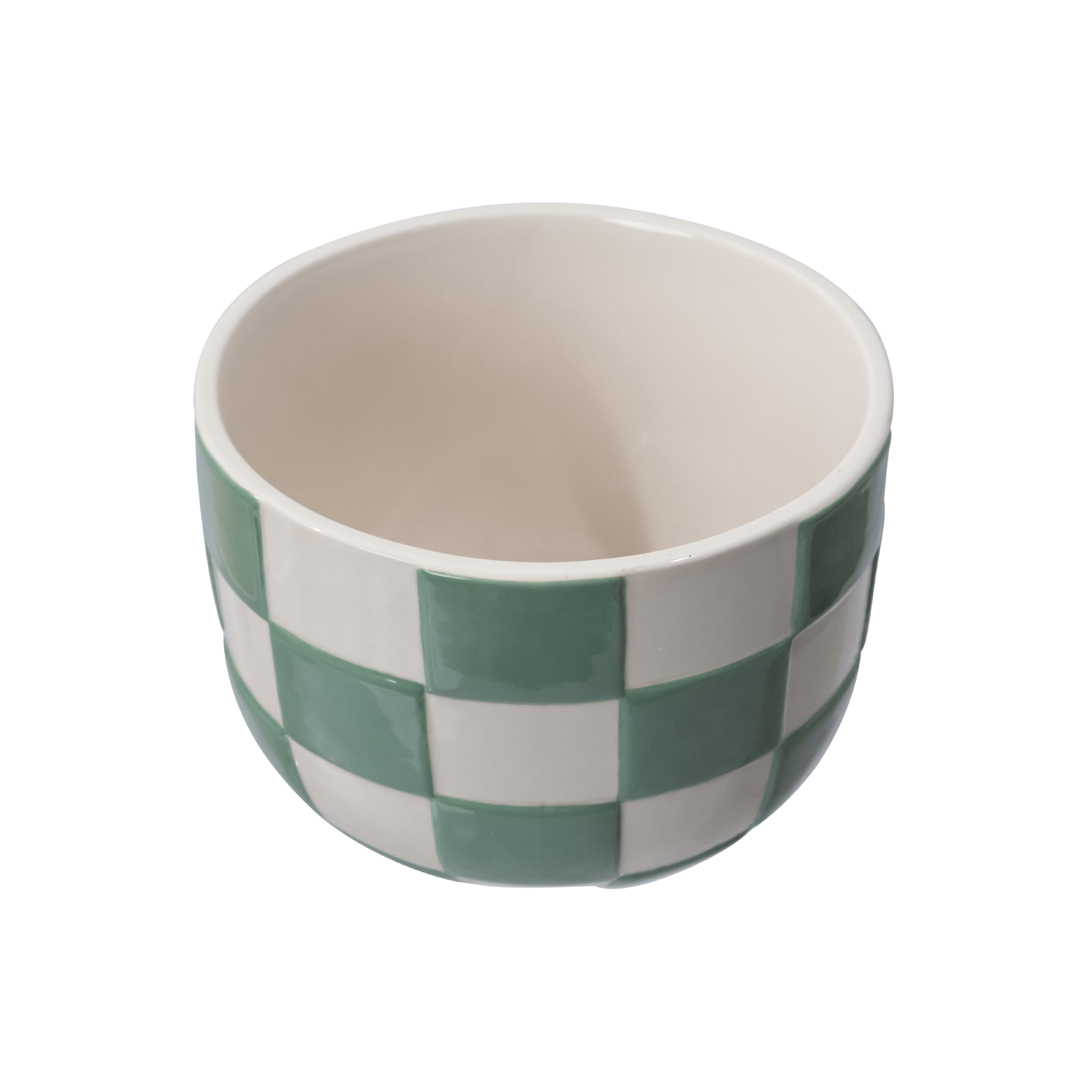 Mainstays Lennon 6" x 6" x 4.5" Round Green Checkered Ceramic Planter