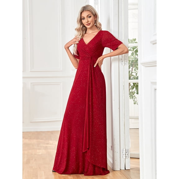 Wedding Dress Wedding Guest Dresses for Women Evening Dress Women's Clothing Medium-Sleeved Wine Red Dress Party Long Skirt