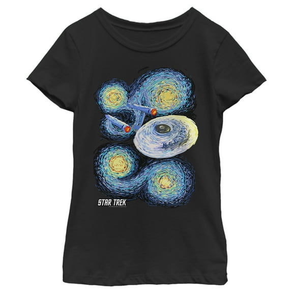 Girl's Star Trek Starry Night USS Enterprise Graphic Tee Black Large